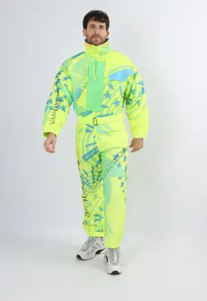 Vintage Ski Suit 80's CRAZY FOOT UK Neon Medium 40" Short (1XG)